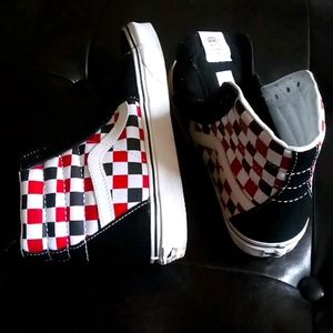 Red white and black checkered vans